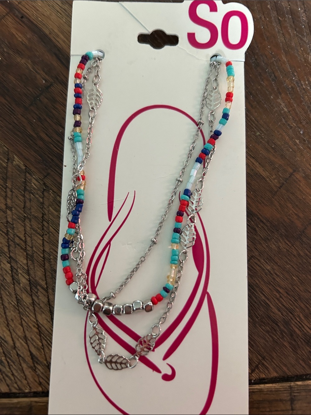 SO Multistrand Beaded Ankle with Silver Chains
